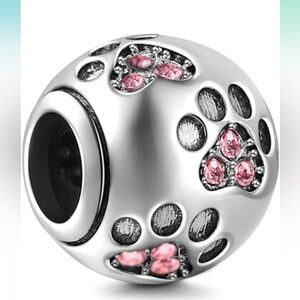Pink Paw Print Charm fits all pandoras sterling silver 925 stamped